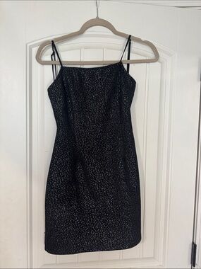 Urban Outfitters Black Leopard-Textured Mini Slip Dress